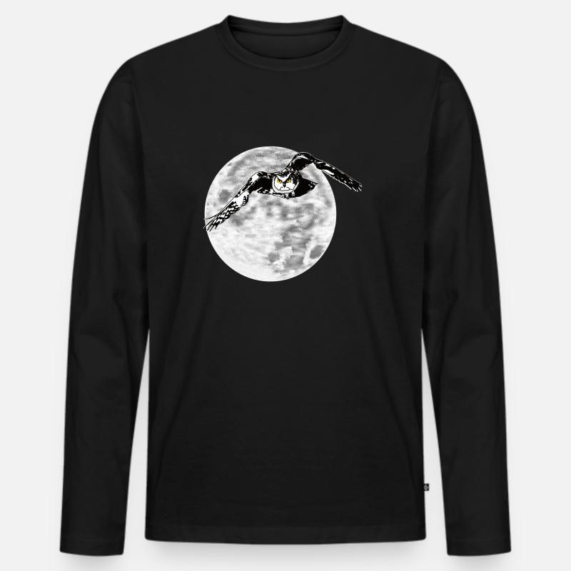 Eule vor Mond - Männer Premium Bio Langarmshirt - Schwarz