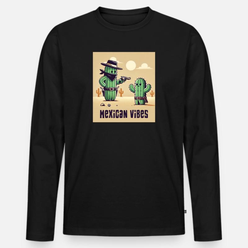 Mexiko Kaktus Design - Männer Premium Bio Langarmshirt - Schwarz