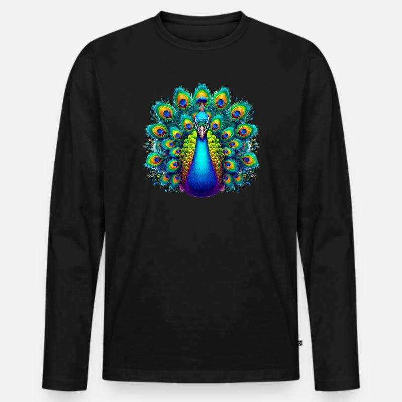 Pfau - Männer Premium Bio Langarmshirt - Schwarz