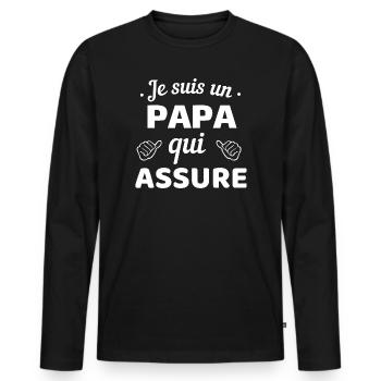 Papa, der T-Shirt versichert - Männer Premium Bio Langarmshirt - Schwarz - Vorne - Nico (187cm)