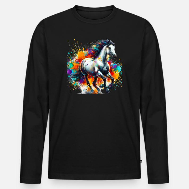 Pferd - Männer Premium Bio Langarmshirt - Schwarz