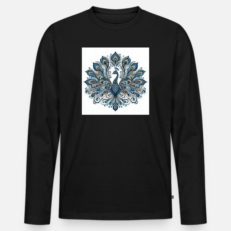 Pfau - Männer Premium Bio Langarmshirt - Schwarz