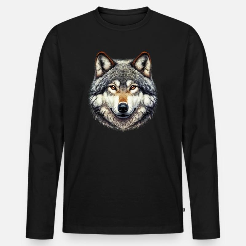 Wolf - Männer Premium Bio Langarmshirt - Schwarz