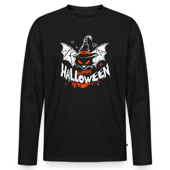 Halloween Fledermaus mit Hexenhut - Fun Design - Männer Premium Bio Langarmshirt - Schwarz - Vorne - Nico (187cm)
