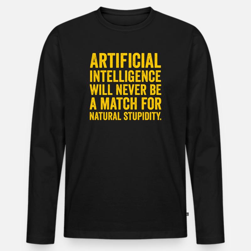 KI vs. natürliche Dummheit - Männer Premium Bio Langarmshirt - Schwarz