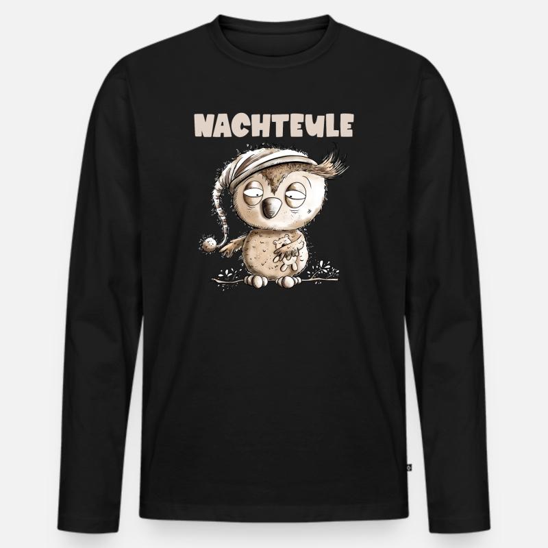 Drollige Nachteule Eule - Männer Premium Bio Langarmshirt - Schwarz
