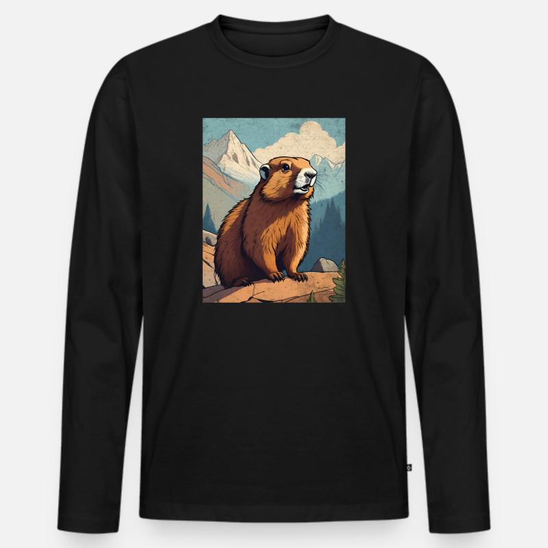 Murmeltier in den Bergen - Männer Premium Bio Langarmshirt - Schwarz