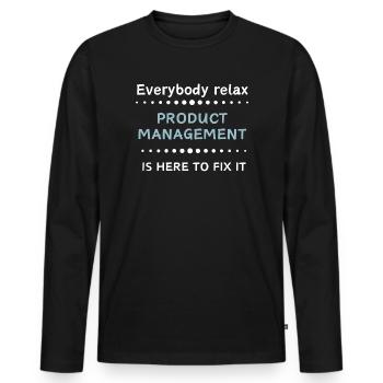 Product Management is here to fix it - Männer Premium Bio Langarmshirt - Schwarz - Vorne - Nico (187cm)