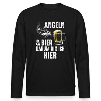 Angeln und Bier, darum bin ich hier. - Männer Premium Bio Langarmshirt - Schwarz - Vorne - Nico (187cm)