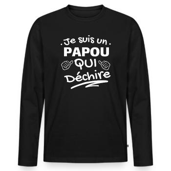 Humour Papou Qui Déchire T-shirt - T-shirt manches longues Premium bio Homme - noir - Devant - Nico (187cm)