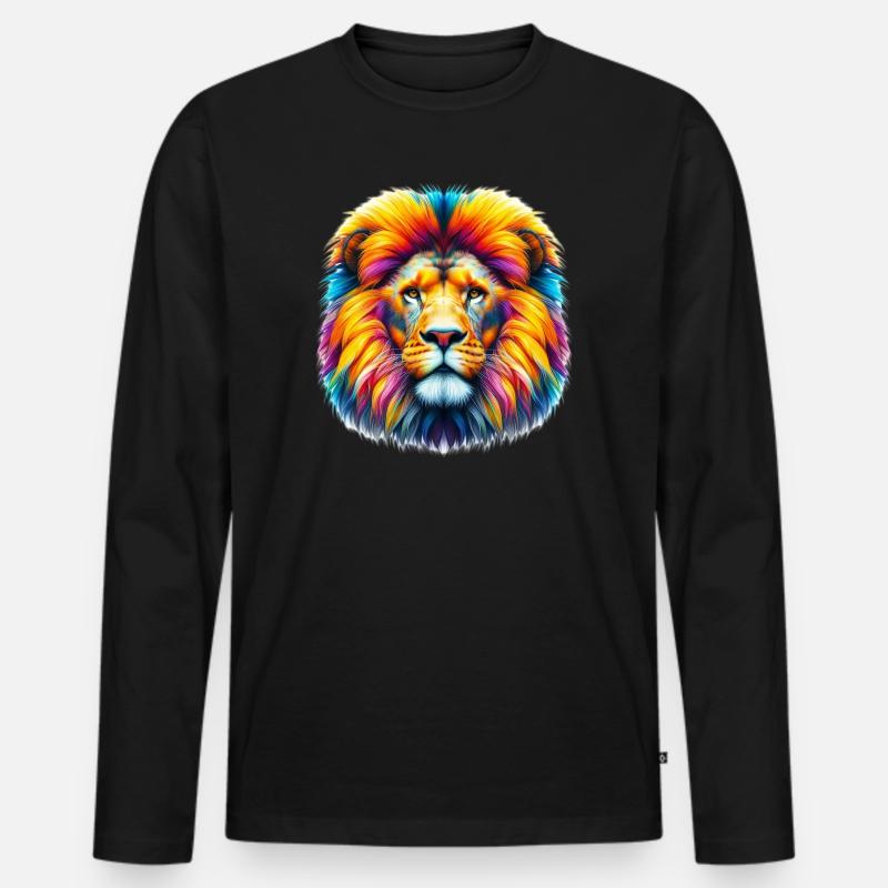 Löwe - Männer Premium Bio Langarmshirt - Schwarz