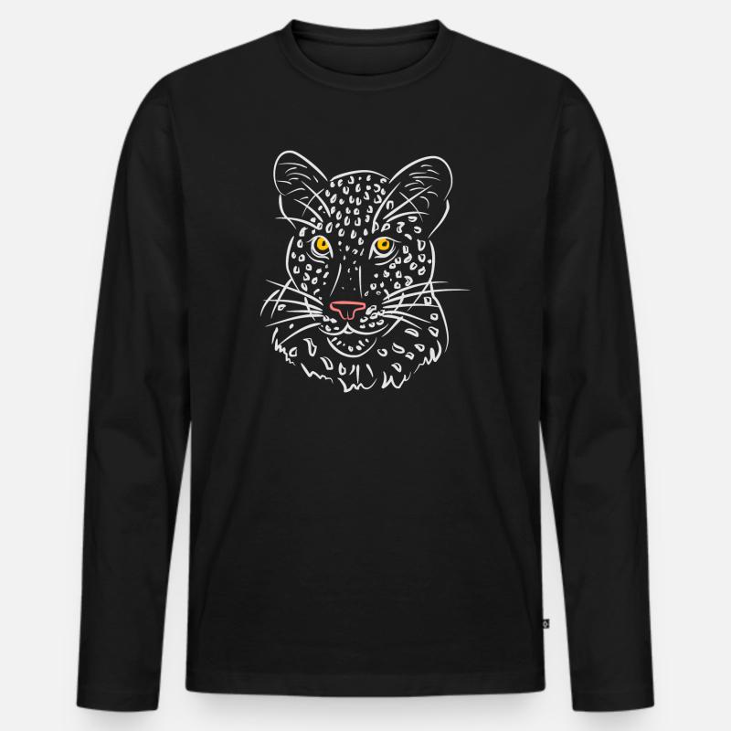 Leopardengesicht Illustration in Schwarz-Weiß - Männer Premium Bio Langarmshirt - Schwarz