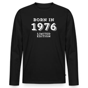 1976, born in 1976, 48 years old birthday - Men's Premium Organic Long Sleeve Shirt - black - Front - Nico (187cm)