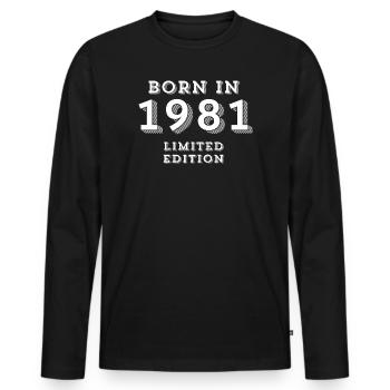 born in 1981, year of birth, 43 years old - Men's Premium Organic Long Sleeve Shirt - black - Front - Nico (187cm)