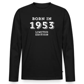 date de naissance, année de naissance, 1953 - T-shirt manches longues Premium bio Homme - noir - Devant - Nico (187cm)