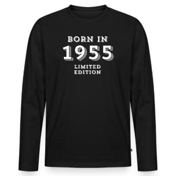 born in 1955, year of birth, 1955 - Men's Premium Organic Long Sleeve Shirt - black - Front - Nico (187cm)