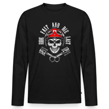Skull Rider Moto Pistons Graphic - Men's Premium Organic Long Sleeve Shirt - black - Front - Nico (187cm)