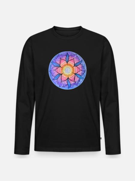 Blumenmandala in lebendigen Farben - Männer Premium Bio Langarmshirt - Schwarz