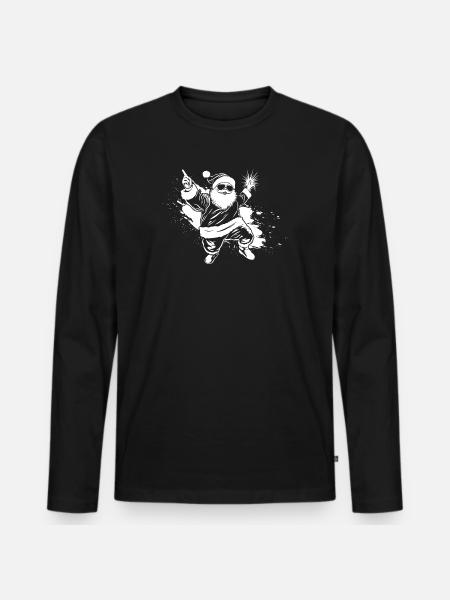 Festive Santa with Sparkling Gift - Men's Premium Organic Long Sleeve Shirt - black