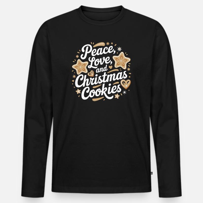 Frieden, Liebe und Weihnachtsplätzchen - Männer Premium Bio Langarmshirt - Schwarz