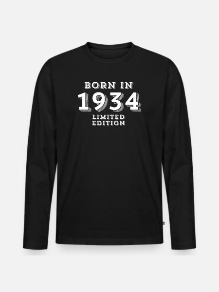 90 years, year of birth, date of birth - Men's Premium Organic Long Sleeve Shirt - black