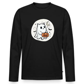 Katze Gespenst Halloween - Funny Spooky Cat - Männer Premium Bio Langarmshirt - Schwarz - Vorne - Nico (187cm)
