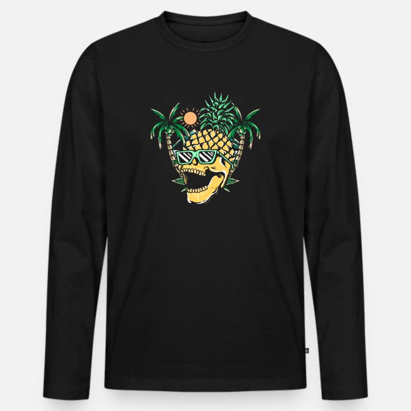 Funny pineapple skull - Männer Premium Bio Langarmshirt - Schwarz