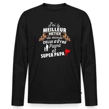 Citation Drôle Papa Super Papa - T-shirt manches longues Premium bio Homme - noir - Devant - Nico (187cm)