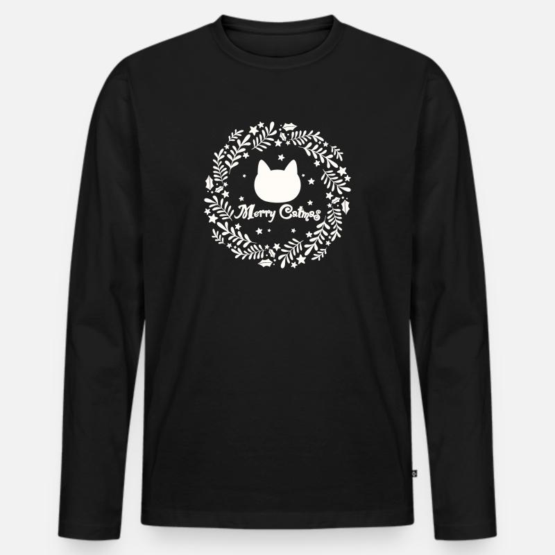 Weihnachtskranz mit Katze - Merry Catmas - Männer Premium Bio Langarmshirt - Schwarz