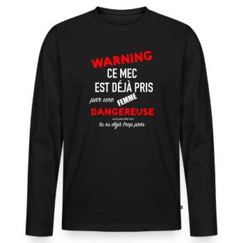Humour homme couple femme jalouse saint valentin - T-shirt manches longues Premium bio Homme - noir - Devant - Nico (187cm)