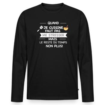 tablier de cuisine humoristique - T-shirt manches longues Premium bio Homme - noir - Devant - Nico (187cm)