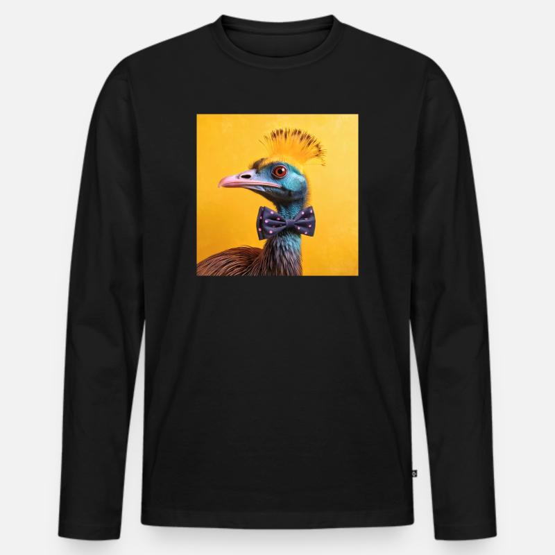 Blauer Vogel mit Fliege - Männer Premium Bio Langarmshirt - Schwarz