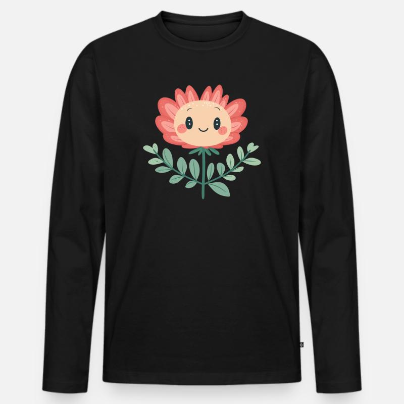 Fröhliche Blume - Männer Premium Bio Langarmshirt - Schwarz