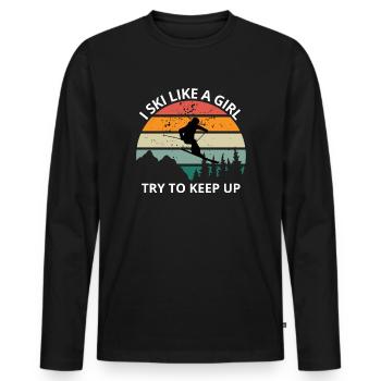 I Ski Like a Girl / Try To Keep Up - Men's Premium Organic Long Sleeve Shirt - black - Front - Nico (187cm)