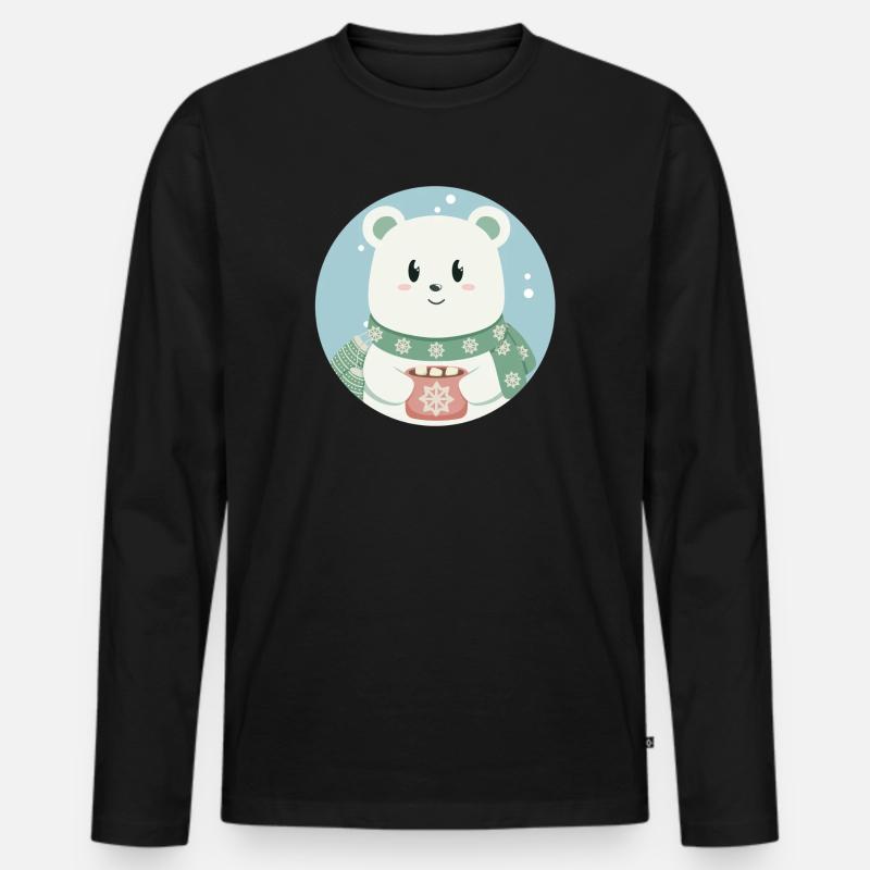 Süßer Eisbär in Weihnachtsstimmung - Männer Premium Bio Langarmshirt - Schwarz