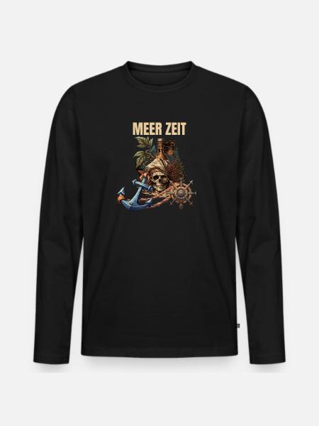 Meer Zeit - Männer Premium Bio Langarmshirt - Schwarz