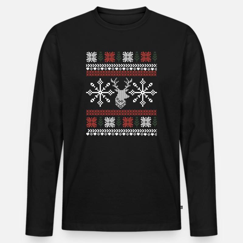 Retro Weihnachtsmuster - Männer Premium Bio Langarmshirt - Schwarz