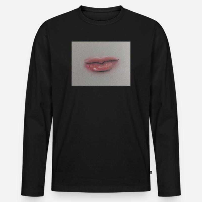 Expressive Lippenkunst auf Graufolie - Männer Premium Bio Langarmshirt - Schwarz