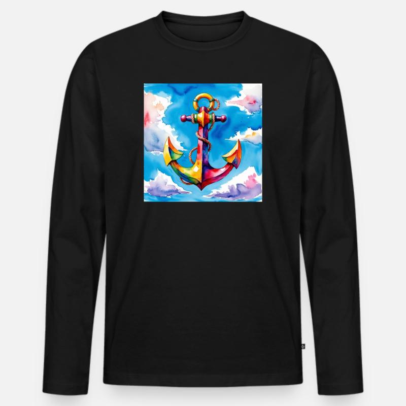 Bunt aquarellierter Anker im Himmel - Männer Premium Bio Langarmshirt - Schwarz