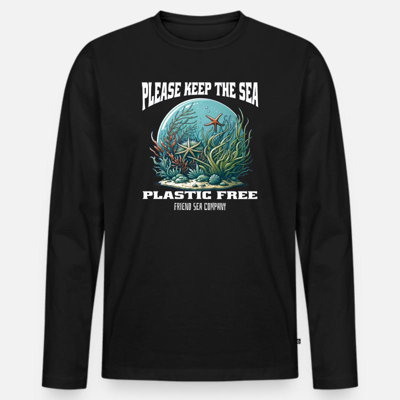 Plastik und Meer - Männer Premium Bio Langarmshirt - Schwarz