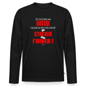 Ich habe keinen dicken Bauch! - Männer Premium Bio Langarmshirt - Schwarz - Vorne - Nico (187cm)