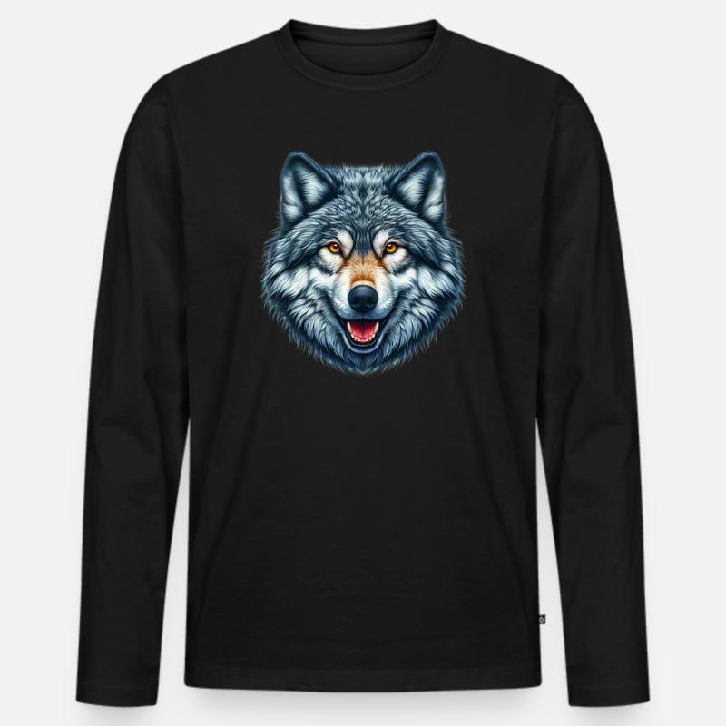 Wolf - Männer Premium Bio Langarmshirt - Schwarz