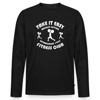 TAKE IT EASY - Männer Premium Bio Langarmshirt - Schwarz - Vorne - Nico (187cm)