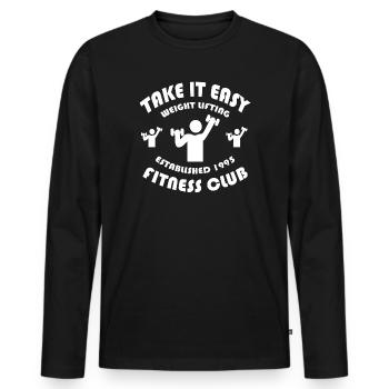 TAKE IT EASY - Männer Premium Bio Langarmshirt - Schwarz - Vorne - Nico (187cm)
