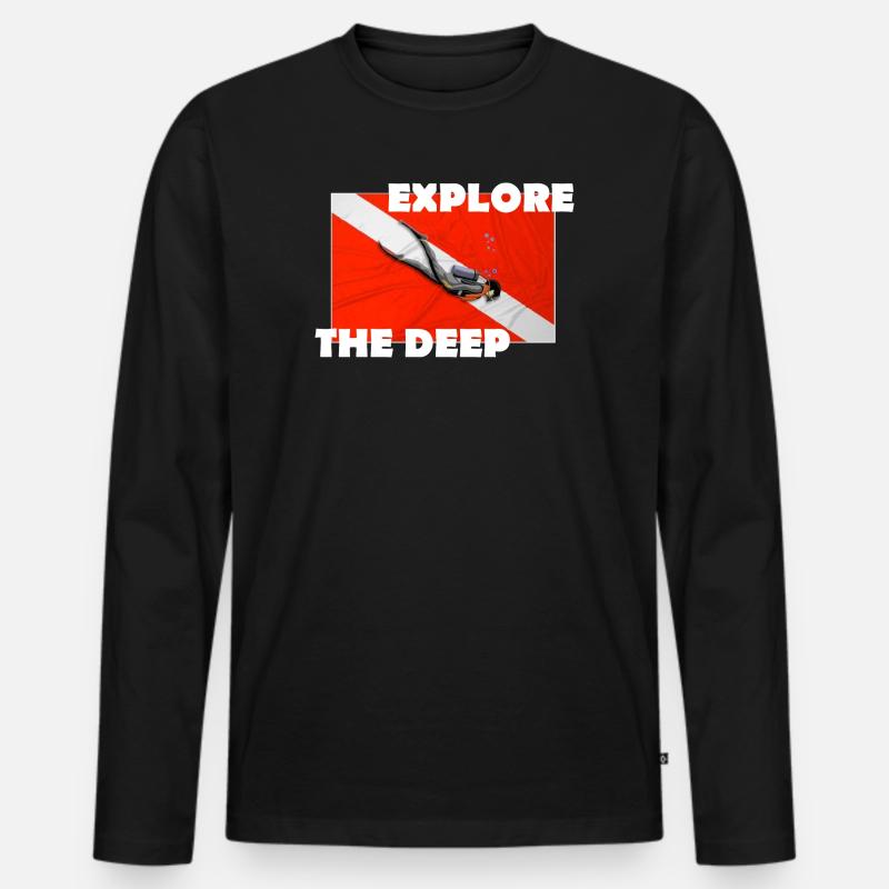 EXPLORE THE DEEP - Männer Premium Bio Langarmshirt - Schwarz