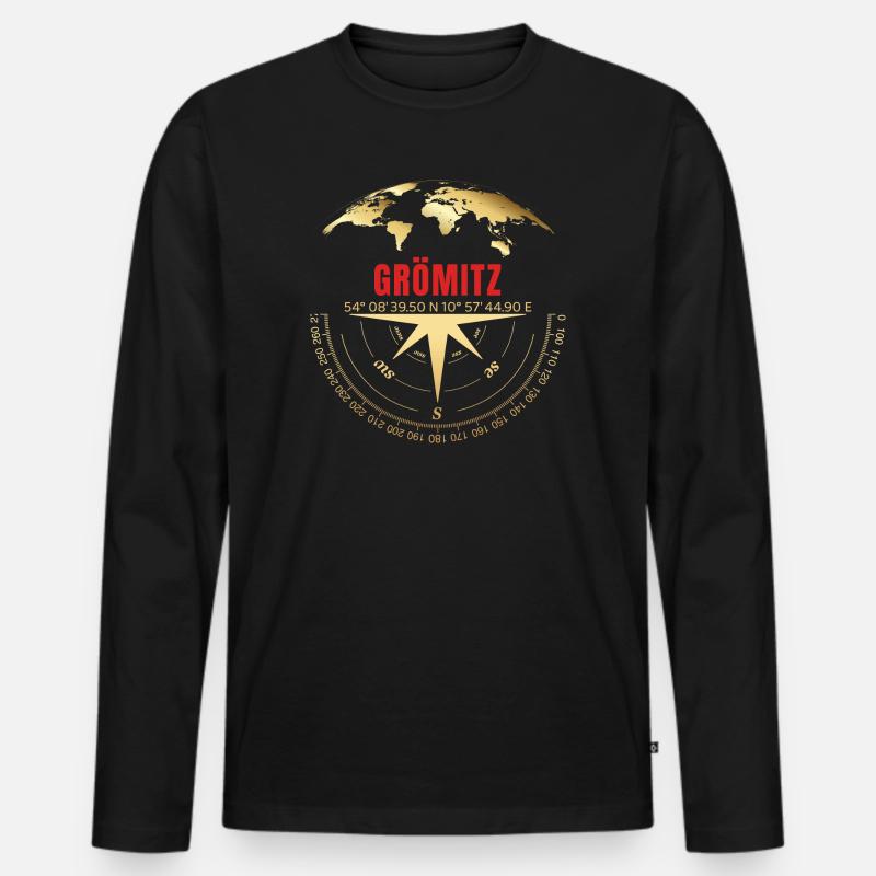 Koordinaten Grömitz - Männer Premium Bio Langarmshirt - Schwarz