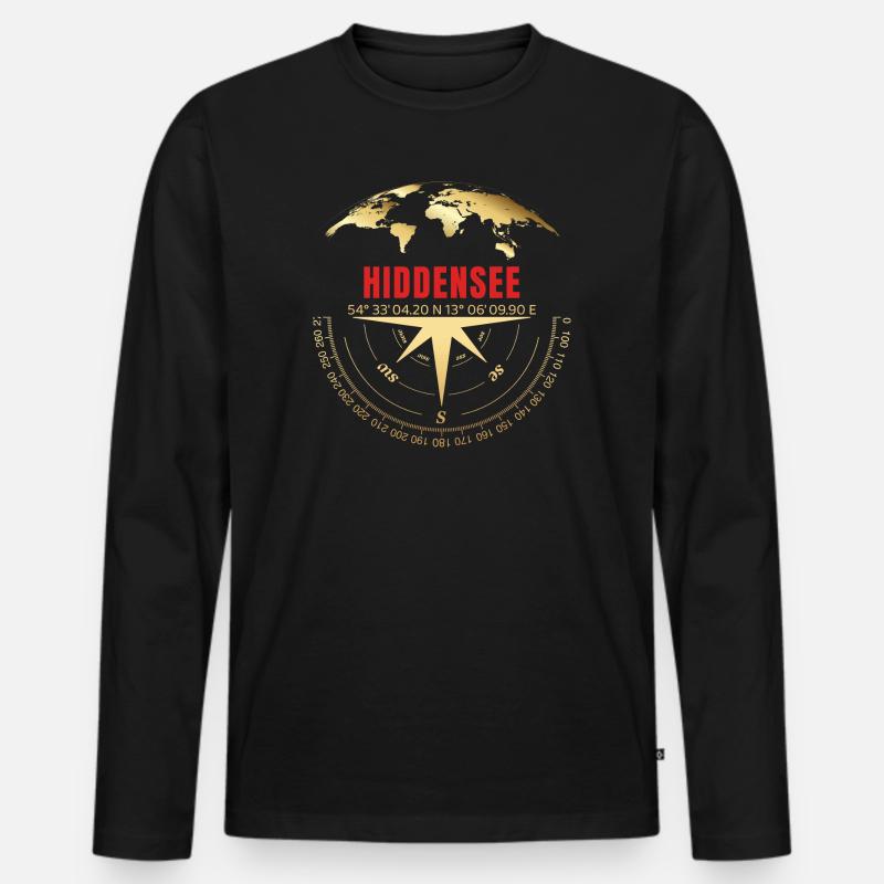 Koordinaten Hiddensee - Männer Premium Bio Langarmshirt - Schwarz