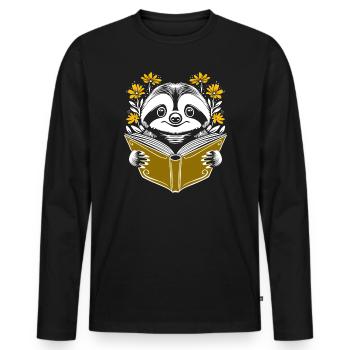 Faultier mit Buch und Blumen Bücher lesen - Männer Premium Bio Langarmshirt - Schwarz - Vorne - Nico (187cm)