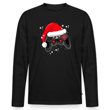 Gaming-Controller mit Weihnachtsmütze - Männer Premium Bio Langarmshirt - Schwarz - Vorne - Nico (187cm)