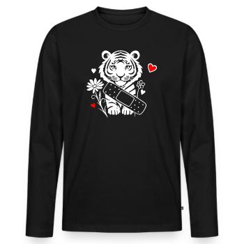 Tiger with plasters and flowers - Get well soon - Men's Premium Organic Long Sleeve Shirt - black - Front - Nico (187cm)